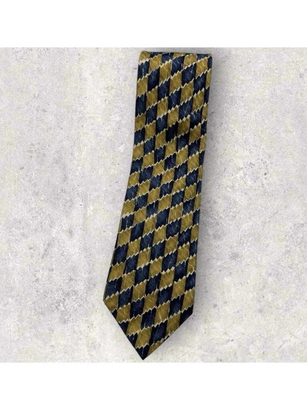 ERMENEGILDO ZEGNA Silk Tie ITALY Blue Mustard Geometric W:3.7" EUC